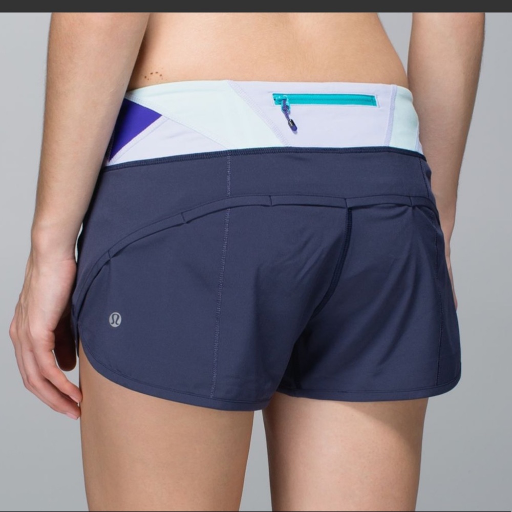 lululemon athletica Navy Blue Running Shorts with Mint and Purple Waistband
